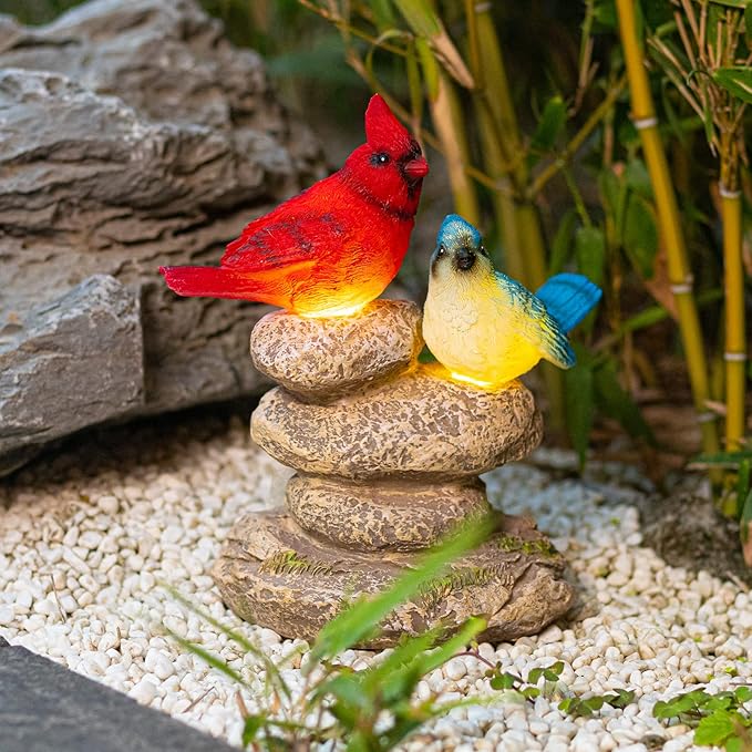 Ovewios Solar Garden Statues Outdoor Decor, Garden Sculptures Stones Statue Novelty Birds Figurine Decoration for Patio Yard Porch Art Home Decor