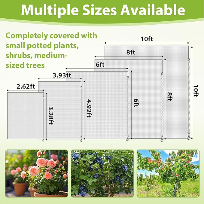 Large Fruit Tree Netting with Drawstring and Zipper, 10 * 10FT Garden Netting for Garden Protection, Insect Bird Netting for Fruit Trees, Protection from Anti Birds, Bugs,Cicadas, Insects