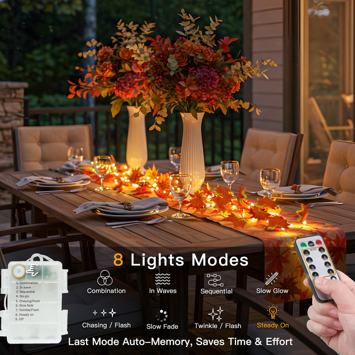 suddus 33FT 100 LED Maple Leaf String Lights Battery Operated Copper Wire