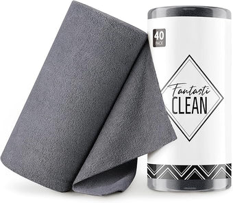 Fantasticlean Microfiber Cleaning Cloth Roll -40 Pack, Tear Away Microfiber Towels, 12" x 12", Reusable, Washable, Scratch Free, Ultra Absorbent for All-Around Cleaning Supplies (DimGrey)