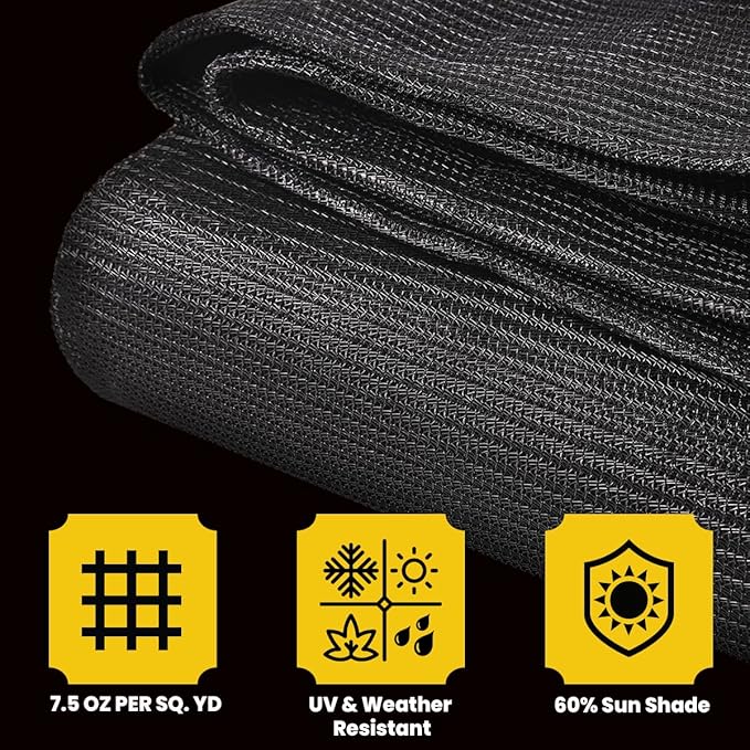 Core Tarps 60% Black Shade Cloth with Grommets - 7 X 18 FT Heavy Duty Mesh Tarp - Sun Shade Cloth for Garden Vegetables Plants Greenhouse Outdoors Backyard Fences Dump Trucks Patio Mesh Shade Tarp