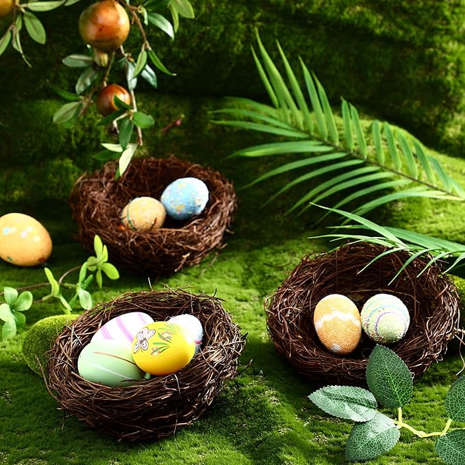 Therwen 10 Pcs Easter Artificial Bird Nest Crafts Birdhouse Nest Natural Rattan Nests for Easter Decor Home Party Wedding Patio Garden Yard Succulent Planter Moss Landscape DIY Terrarium (5.9 Inch)