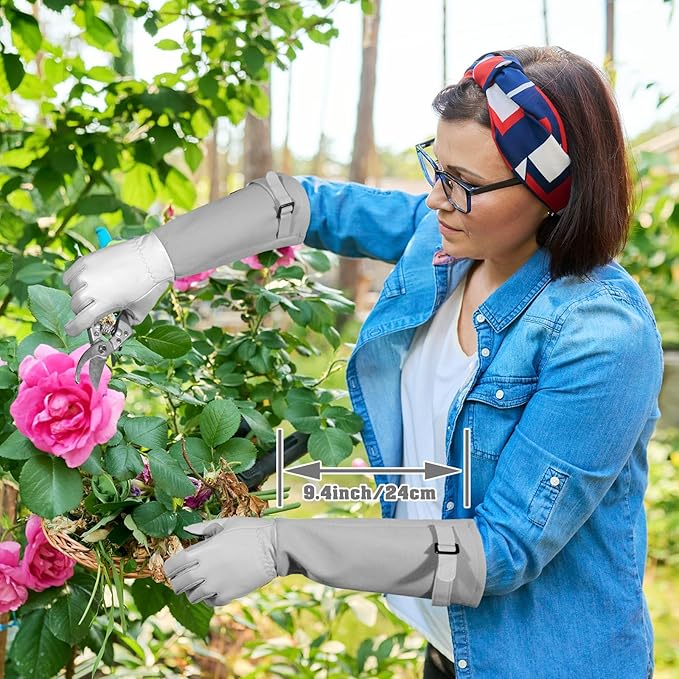 SLARMOR Long-Gardening-Gloves for Women/Men - Thorn Proof Rose Pruning Gloves Heavy Duty Gauntlet, Best Garden Gifts for Gardener-L