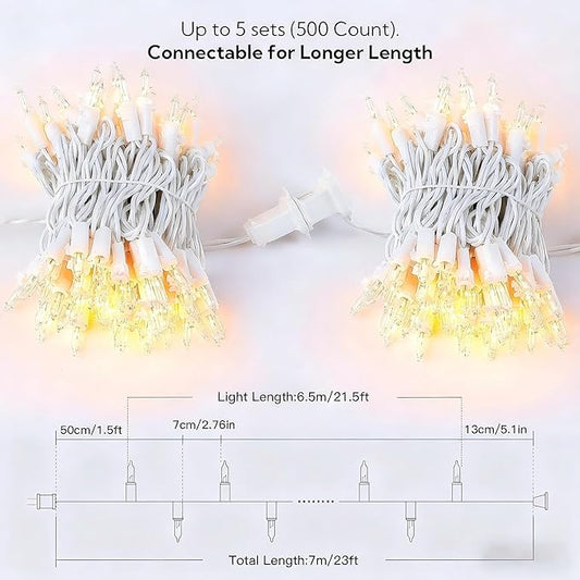 100 Count Clear Christmas Lights White Wire,23Feet Incandescent Clear Mini Lights, Connectable Indoor Outdoor Christmas Tree String Lights, Birthday, Holiday, Party, Wedding, Xmas,Warm White
