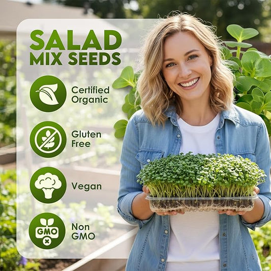 Nature Jims Sprouts Organic Salad Mix – Non-GMO Microgreen Seeds for Growing – Healthy Broccoli, Alfalfa, Radish & Clover Sprouting Variety Blend – Microgreens & Sprouts Seeds for Home Gardening – 1lb
