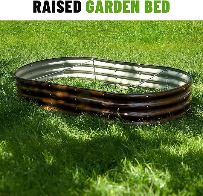SnugNiture 2 Pcs 6x3x1ft Raised Garden Bed Kit, Outdoor Oval Metal Garden Planter, Ground Planter Box for Gardening Vegetables Flowers, Brown
