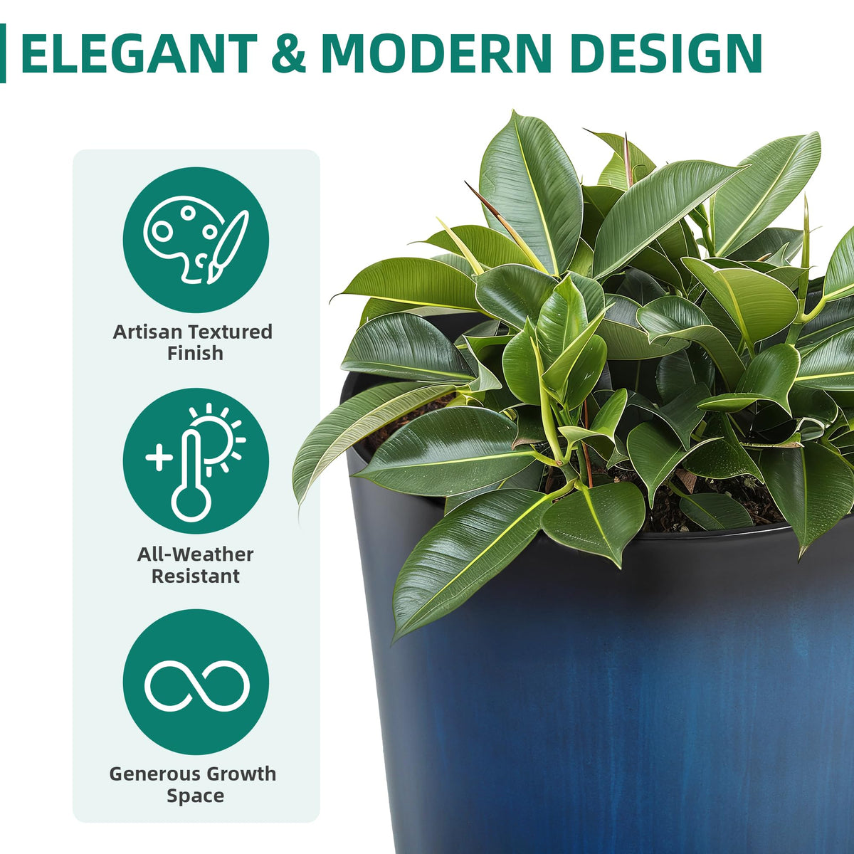 Autodaya 24" Large Tall Outdoor Planters Set of 2, Faux Ceramic Flower Pots