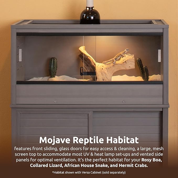 New Age Pet ECOFLEX 36" Wide Medium Reptile Habitat, Mojave Lounge for Snakes, Tortoises & Lizards in Maple, Black & Grey, Easy Assembly, Sliding Glass Doors & Mesh Top