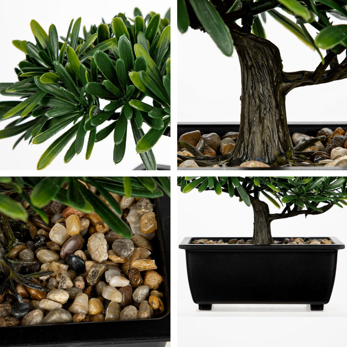 Artificial Bonsai Tree, Faux Ficus Plant with Pebbles, Zen Desk Decor
