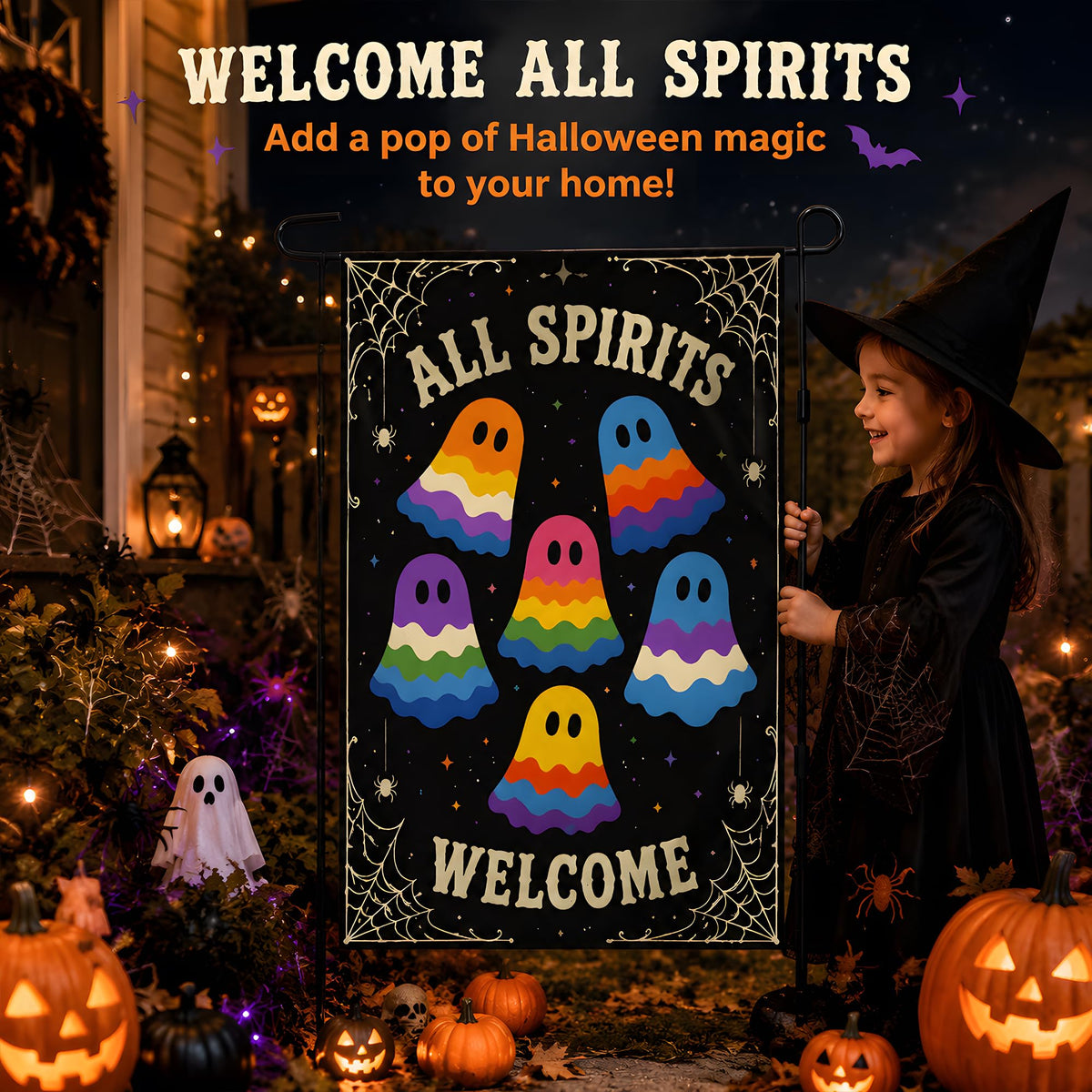 Halloween Decorations - All Spirits Welcome Halloween Garden Flag