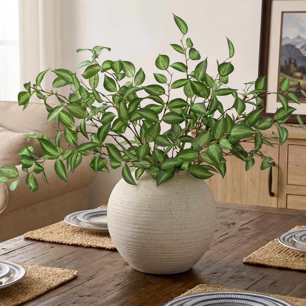Waipfaru 5PCS Greenery Stems for Vases, 32.7 inch Artificial Eucalyptus Green Fake Leaves Branches, Faux Olive Silk Plants for Centerpieces Vase Filler Home Kitchen Decor