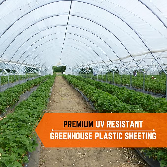 Farm Plastic Supply - Clear Greenhouse Plastic Sheeting - 6 mil - (25' x 18') - 4 Year UV Resistant Polyethylene Greenhouse Film, Hoop House Green House Cover for Gardening, Farming, Agriculture