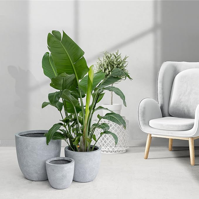 Kante 18",14",10" Dia Concrete Round Planters (Set of 3), Outdoor Indoor Large Planter Pots with Drainage Hole and Rubber Plug for Home Patio Garden, Gray