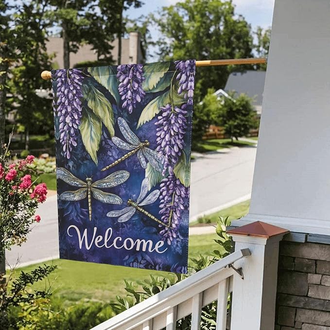 Plants Dragonfly Garden Flag 12x18 Inch Double Sided All-Weather Polyester Outdoor Flag For Patio Lawn Yard And Garden Welcome Decor