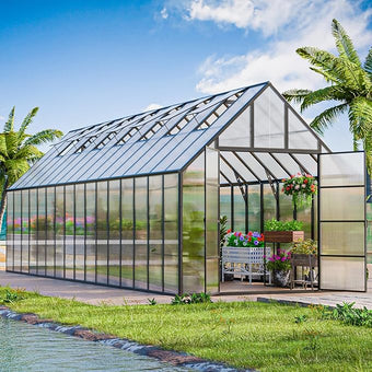 CDCASA 32x10x10 FT Greenhouse for Outdoors, Easy Assembly Large Thicker Aluminum Heavy Duty Polycarbonate Greenhouses Kit w/7 Windows, Outside Sunroom Walk-in Green House for Patio,Backyard