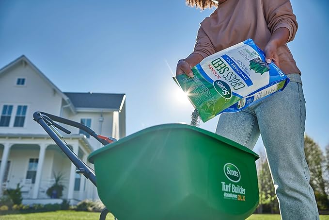 Scotts Turf Builder Grass Seed Sun and Shade Mix with Fertilizer and Soil Improver, Thrives in Many Conditions, 16 lbs.