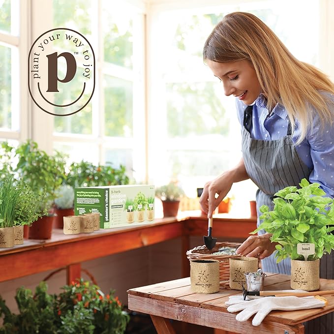 Planters' Choice 9 Herb Indoor Window Garden Kit - House Plants Seeds - Best Unique Christmas Gift Ideas for Women, Mom, Friend, Her, Birthday, Housewarming, Mother - New Home Kitchen Gifts