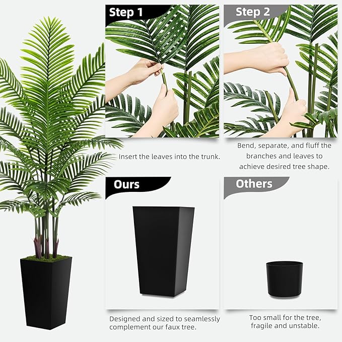 Artificial Palm Tree 6FT - Fake Tree with Black Tall Planter - Faux Tropical Areca Floor Plant in Pot - Artificial Silk Plant for Home Office Living Room Decor Indoor