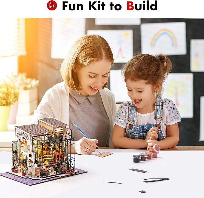 ROBOTIME DIY Dollhouse Kit Mini House with Furnitures Accessories 1:24 Scale Craft Kit - Emily's Flower Shop