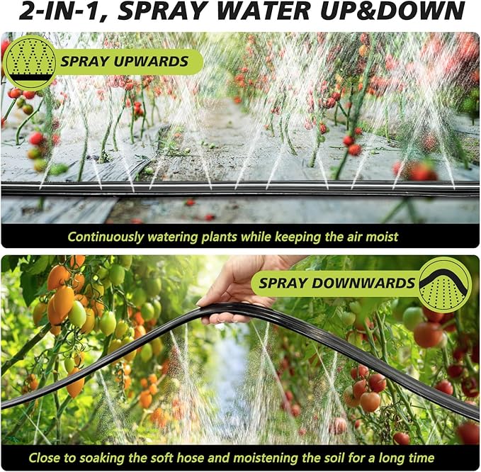 Sprinkler Hose with Holes 75 Ft (25 ft 3pack), Flat Soaker Hose 75 ft with Garden Staples and Splitters, Drip Line Irrigation Hoses for Lawn, Vegetable Watering Hose (75 ft)