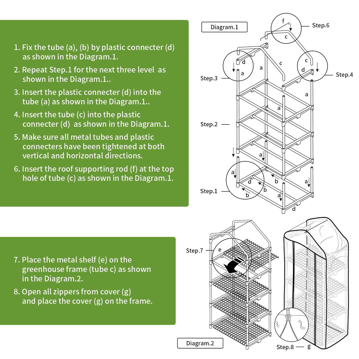 Kelived 4-Tier Mini Greenhouse Shelves with White PE Cover