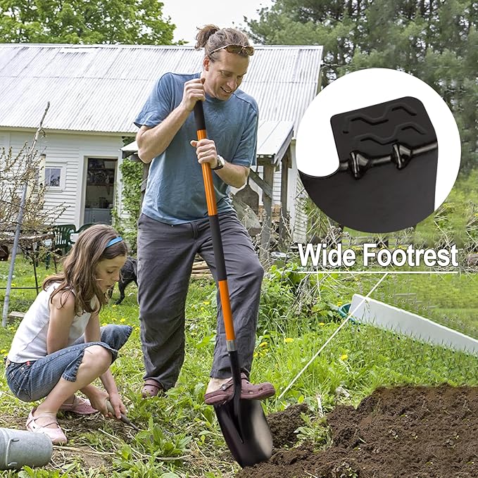 VNIMTI Heavy Duty Gardening Shovel, 56 Inch Round Blade with Fiberglass Handle (Orange)