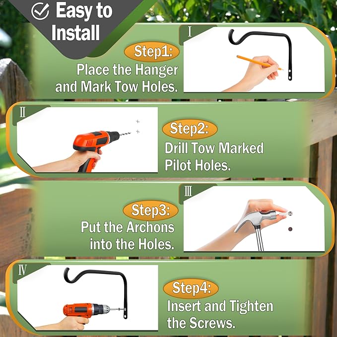 Lifyzoon Durable Plant Hangers Brackets: 2 Pack 8 Inch Outdoor Metal Hanging Plant Brackets - Rustproof Wall Hooks for Hanging Flower Basket Bird Feeders Wind Chimes and Lanterns