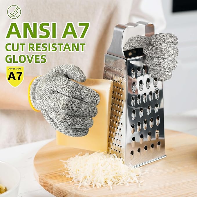 Schwer 2 Pairs High Level ANSI A7 Cut Resistant Gloves, Food Grade Cutting Gloves for Chef, Mandoline Glove for Kitchen Meat Cutting, Wood Caving, Ambidextrous, Breathable & Heat Resistant, PR1508, M