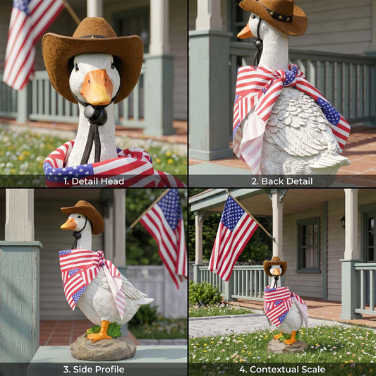 Euiroet 12" Real Farm Porch Goose Statue, Resin Yard Duck, Whimsical Outdoor Decor, Perfect for Garden, Patio, Backyard - Durable & Weather-Resistant, Accessorize with Cowboy Hat and Funny Scarf