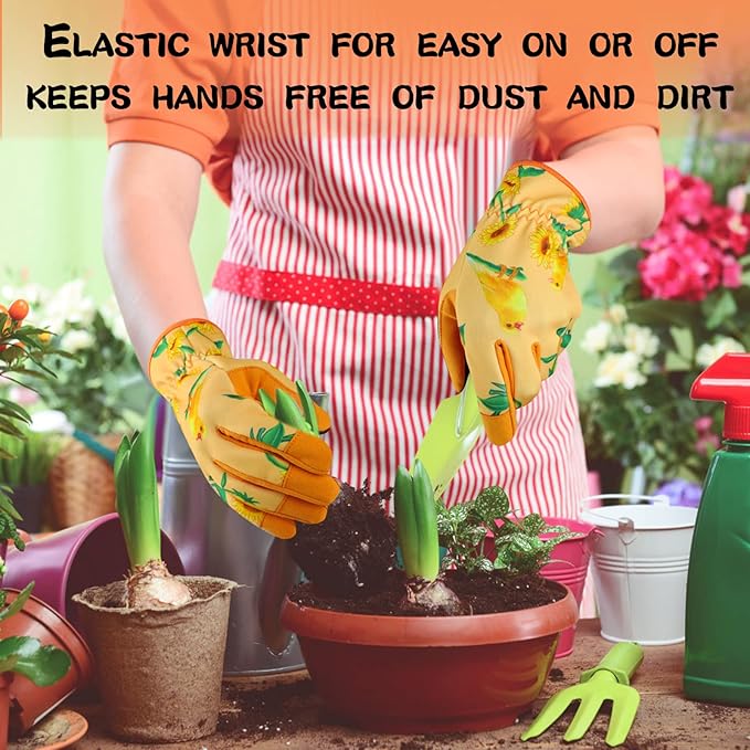 Leather-Gardening-Gloves for Women,Thorn-Proof Work-Gloves for Weeding,Digging,Planting,Pruning Yard garden Gloves