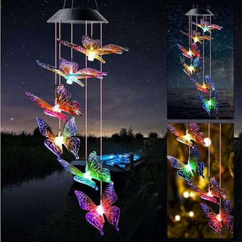 JOBOSI Colorful Butterfly Solar Lights for Outside, Mother's Day Women's Gifts, Solar Butterfly Wind Chimes, Birthday Gifts for Women, Mom, Grandma, Garden Lawn Yard Outdoor Decor Mobiles Wind Chime