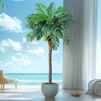 Erimda 30-Year Factory Faux Coconut Tree - 9.1FT Faux Palm Tree Realistic Thick Trunk & Heavy Duty Leaves, Hand-Carved Bark Texture, Indoor Tropical Decor for Living Room/Store, No Shiny Plastic Look