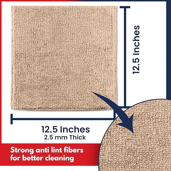USANOOKS Microfiber Cleaning Cloth - Beige - 12Pcs (12.5x12.5 inch) High Performance - 1200 Washes, Ultra Absorbent Car Towel Traps Grime & Liquid for Streak-Free Mirror Shine - car Washing Cloth