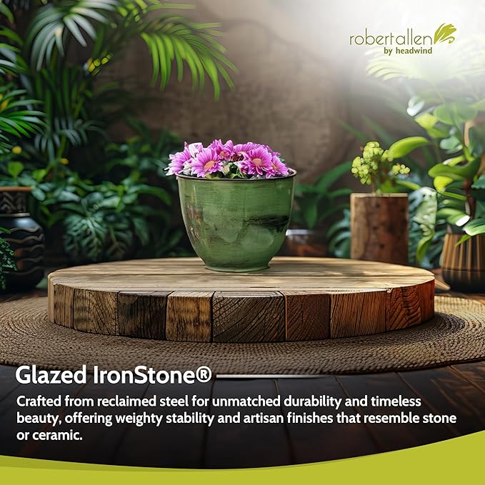 Headwind Glazed Ironstone Hamilton Collection Decorative Plant Pot – 12" Evergreen Pot – Lightweight & Durable with Drainage Flower Pots for Indoor Plants & Outdoor Planter Use by Robert Allen