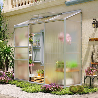 Showellgard Lean-to Polycarbonate Greenhouse 6x2 FT, Sliver, Outdoor Garden