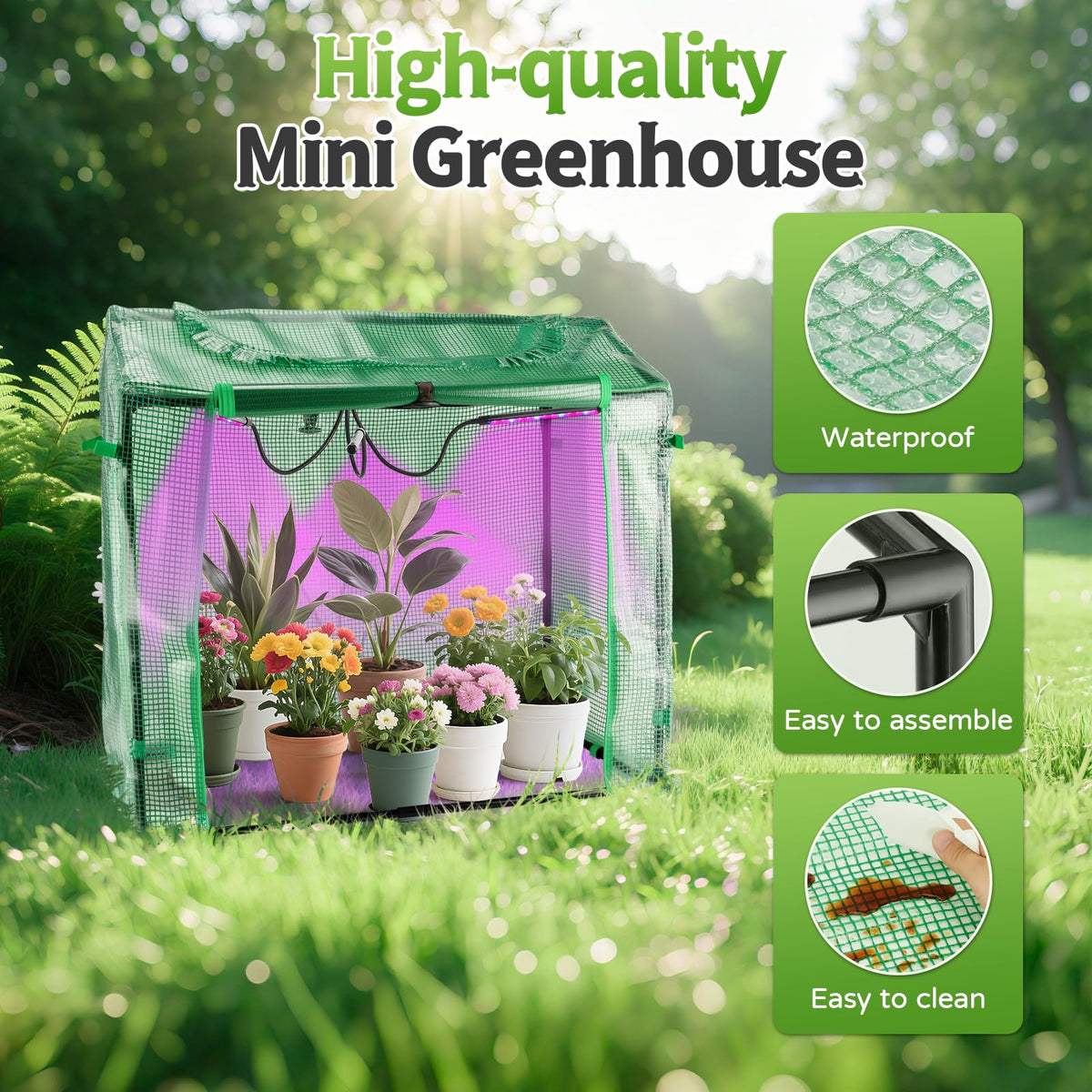 Vercome Mini Greenhouse with LED Grow Light & Timer, 36"x20"x33"
