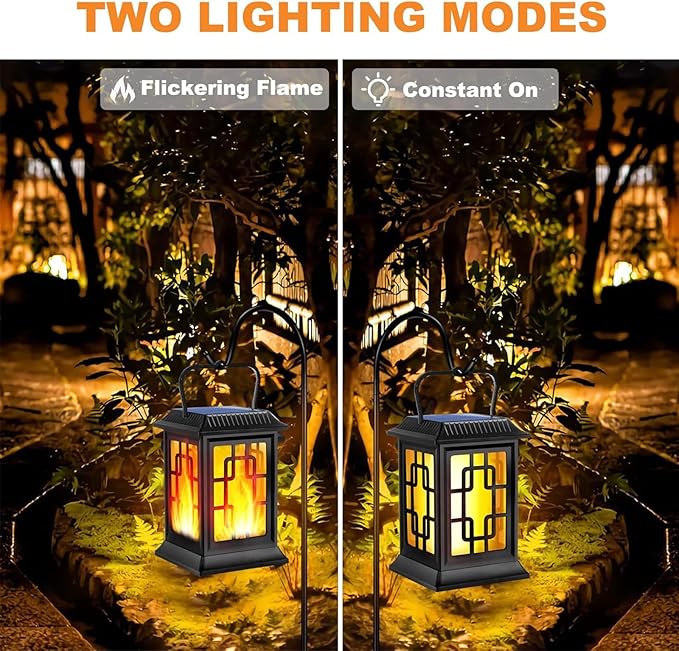 Solar Lanterns Outdoor Waterproof Hanging Solar Lanterns Garden Lights Solar Powered Flame Lights LED Lights for Patio Pathway Deck Yard (2 Pack)