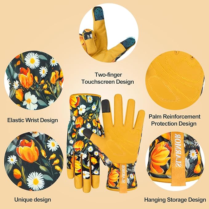 Leather-Gardening-Gloves for Women,Thorn-Proof Work-Gloves for Weeding,Digging,Planting,Pruning Yard garden Gloves