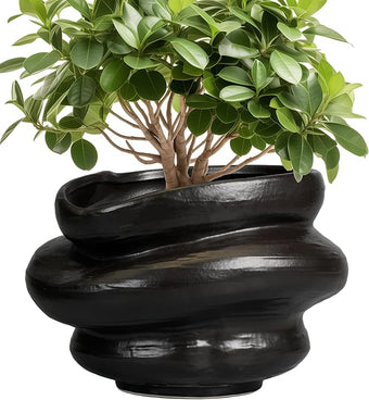 Teagas Ceramic Pots for Plants 10.6 Inch - Bonsai Flower Pots for Indoor Plants with Drainage Hole, Decorative Outdoor Pot for Plant, Gift for Men Women, Black