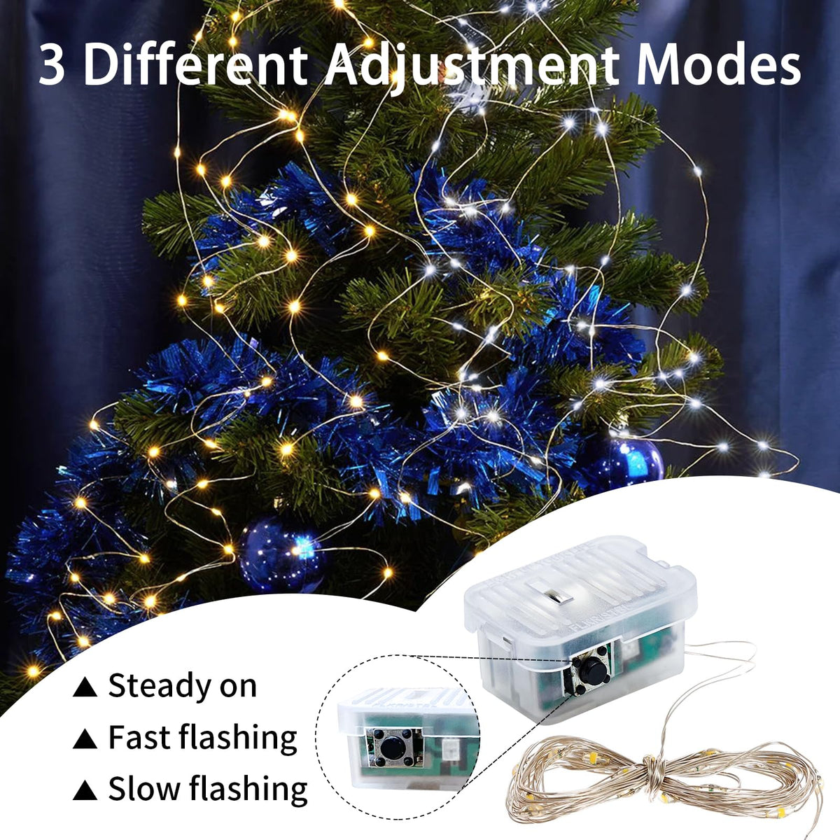 chzk 100 Pack Fairy Lights 7Ft 20 LED Twinkle String Lights 3 Modes Battery Operated Waterproof Firefly Starry for Mason Jar Party Wedding Christmas Valentines Day Table Centerpieces,Warm White+White