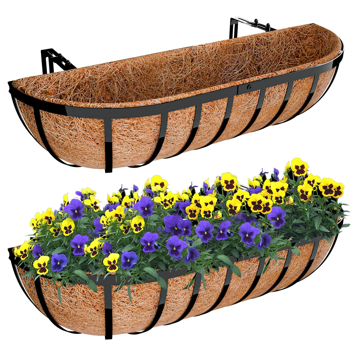 Halatool 24 Inch Railing Planter Box, 2 Pack Trough Planter Box for Outdoor