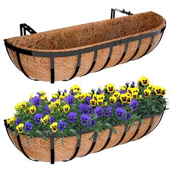 Halatool 24 Inch Railing Planter Box, 2 Pack Trough Planter Box for Outdoor