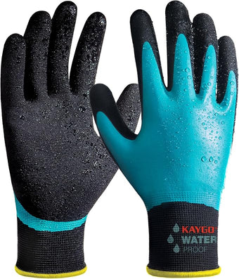 KAYGO Waterproof Work Gloves for Men and Women, Rubber Coated Non-slip Working Gloves for Garden, Outdoor Construction,KG150,Blue,L