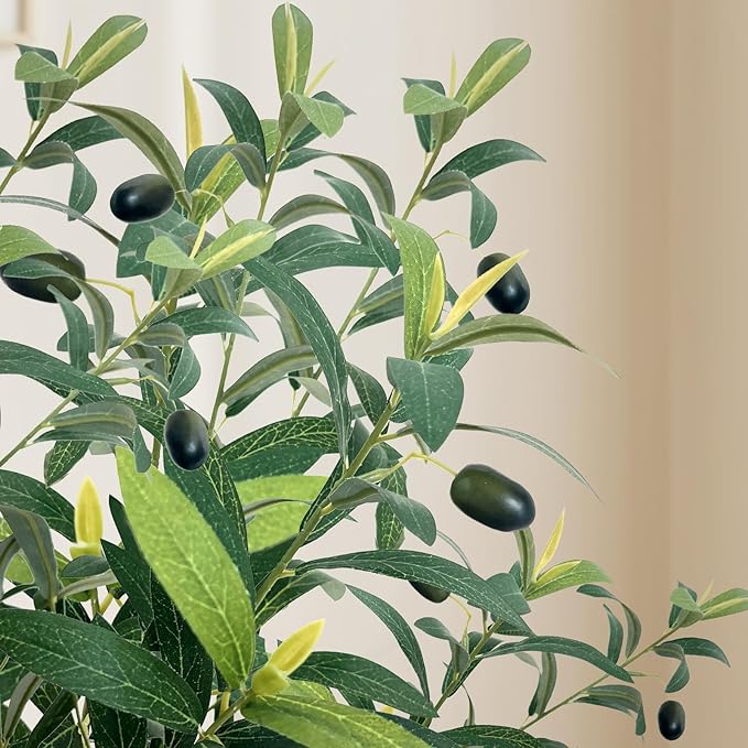 Olive Trees Artificial Indoor, 2 PCS 6FT Faux Olive Tree with Tall Pot, Natural Wood Trunk Treemote and Leaves, Fake Plant for Home Office Bedroom Decor