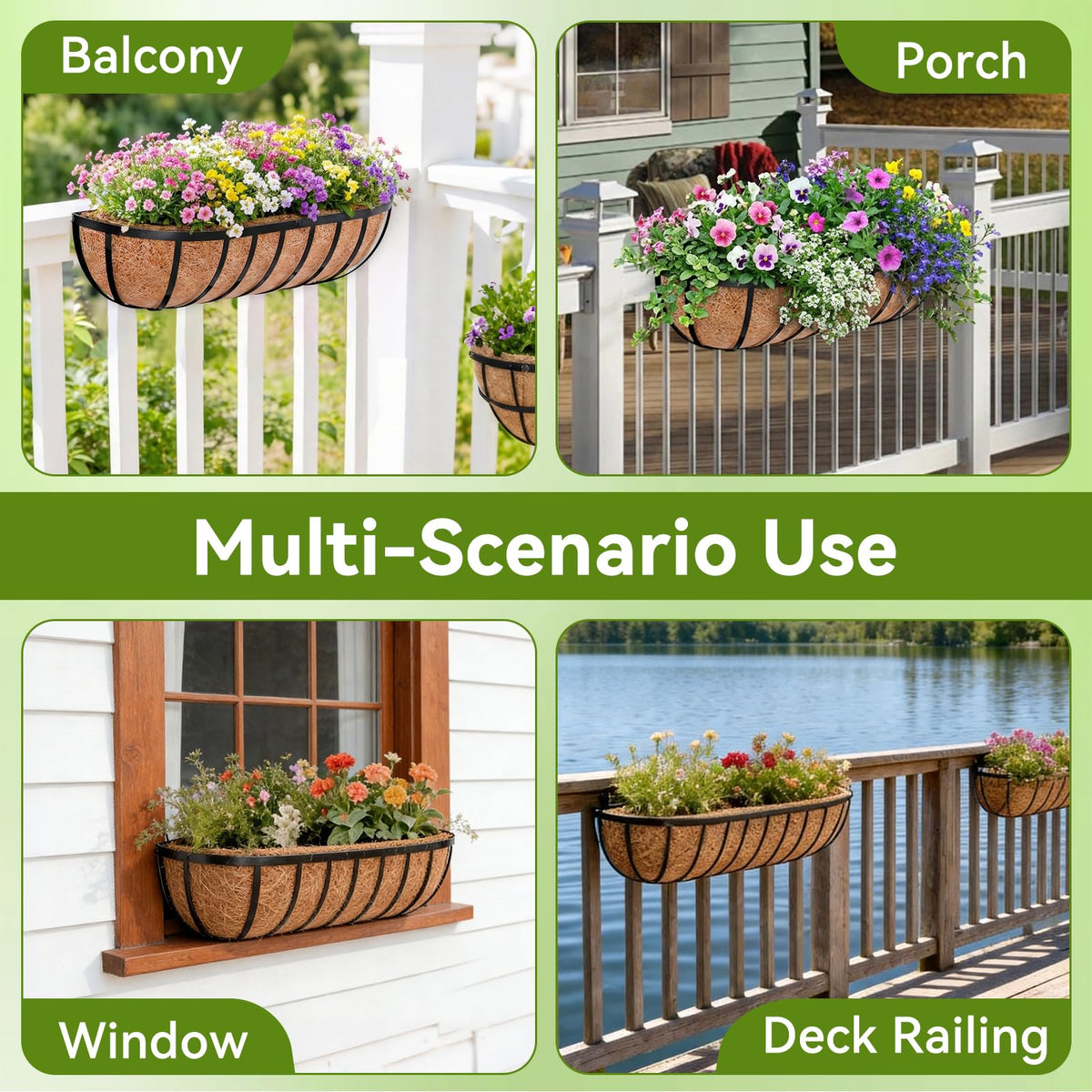 Halatool 24 Inch Railing Planter Box, 2 Pack Trough Planter Box for Outdoor