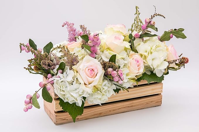 Wood Planter Box with Wine Crate Styled, 12x4 Inch Rectangular, Rose Wood, Plastic Liner, Garden Centerpiece Display, Wedding Flowers Holder, Home and Venue Decor (12x4 Wine Crate Set of 4, Rose Wood)