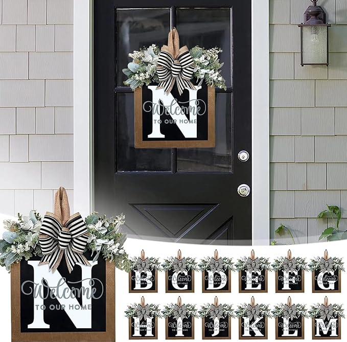 Last Name All Year Wreath, for Front Doors, Spring, Fall, 26 Last Name Letters All Year Round Wreaths, Suitable for Wedding Decorations, Home Porches, Farmhouses, Yards, Garden Decorations, Gifts (N)