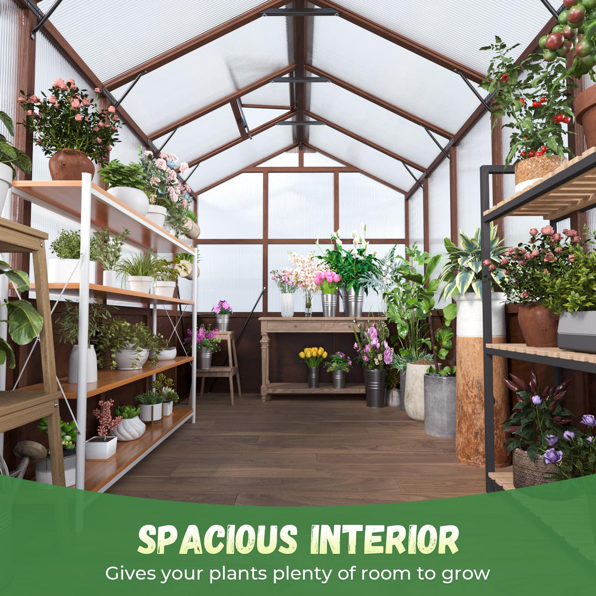 Jocoevol 6x12FT Walk-in Wooden Greenhouse for Outdoor Garden Backyard
