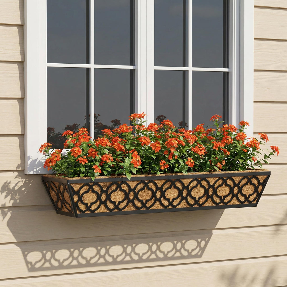Y&M 4Pcs 30'' Railing Planter Box Set with Coconut Coir Liner, Flower Boxes with Adjustable Brackets, Large Metal Hanging Window Boxes for Fence, Deck, Balcony, and Outdoor Garden