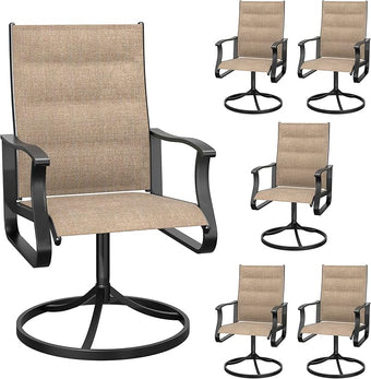 Patio Swivel Chairs Set of 6, Outdoor Dining Chairs with High Back, 360° Swivel Rocker Chair in All-Weather Padded Textilene & Metal Frame for Garden, Porch, Backyard, Balcony(Padded Brown)